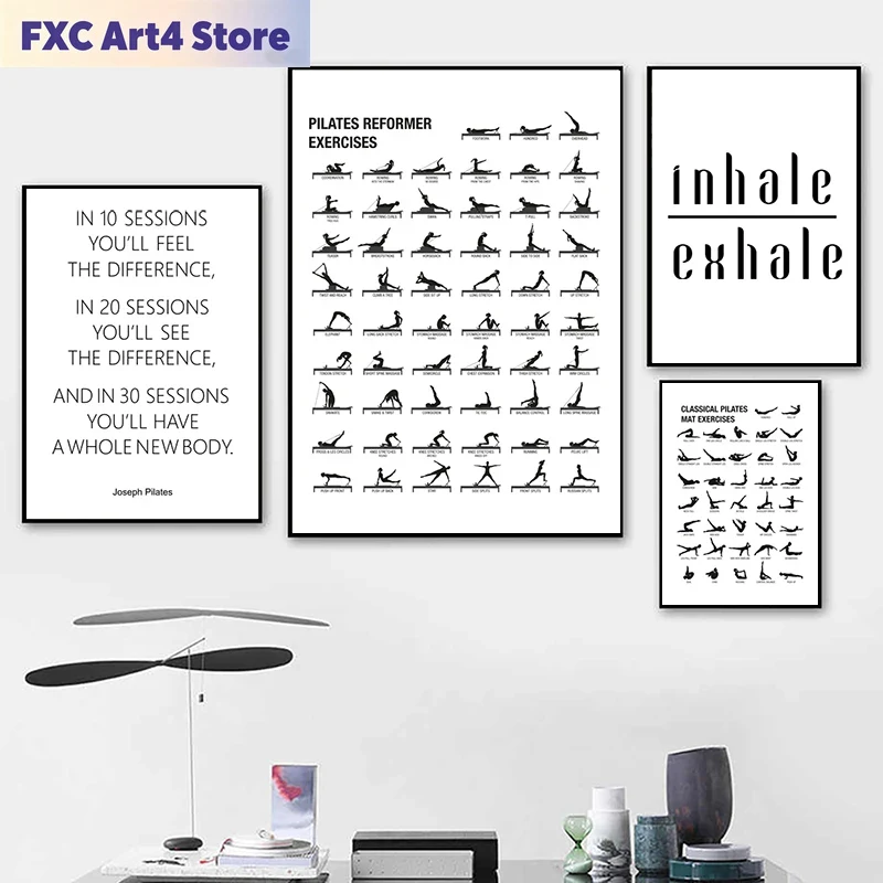 Pilates Yoga And Gym - Plakat bez ramy z schematem ćwiczeń